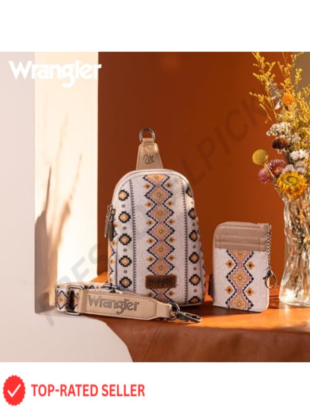 Wrangler Aztec Sling Crossbody Bag with Keychain Wallet Set - Picture 2 of 6